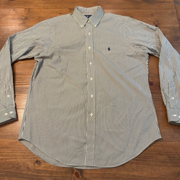 Polo‎ Ralph Lauren Classic Fit Button Down Shirt Mens 16 Tall Olive Green Stripe - Picture 1 of 8